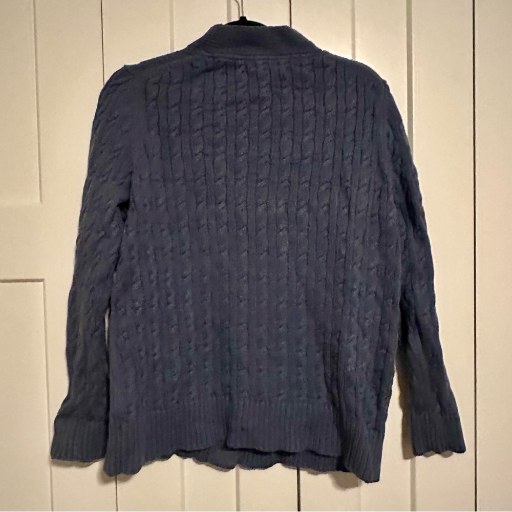 Ladies LL Bean Double L Cable Cardigan Sweater in Blue Cotton M - Picture 2 of 3
